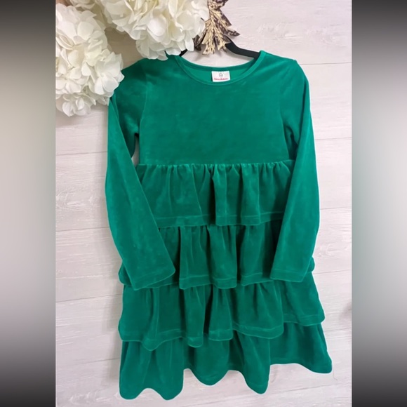 Hanna Andersson green ruffle velvet dress size 140 / sz10 - Picture 1 of 4